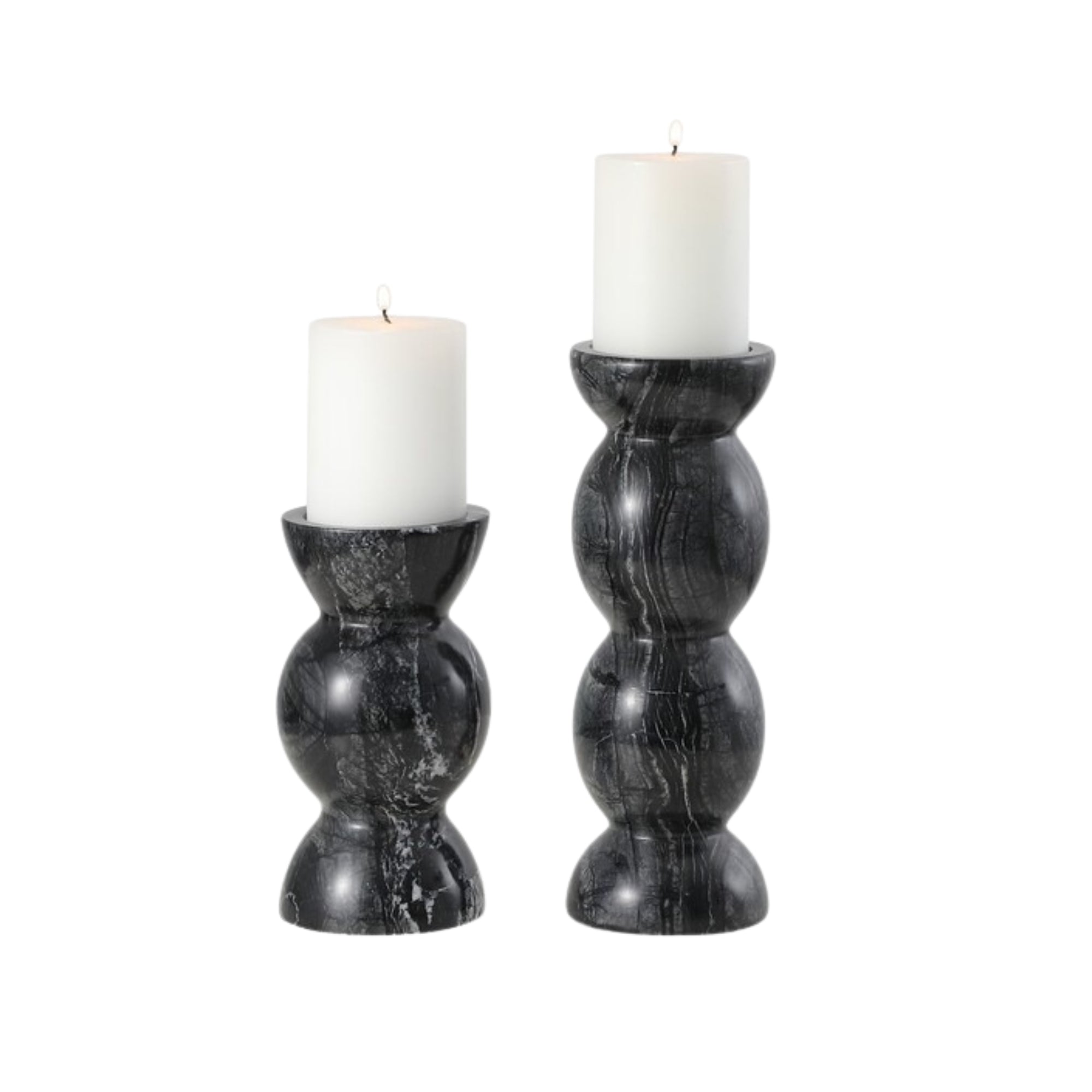 Deep Black Marble Architectural Candle Holder Set of 2