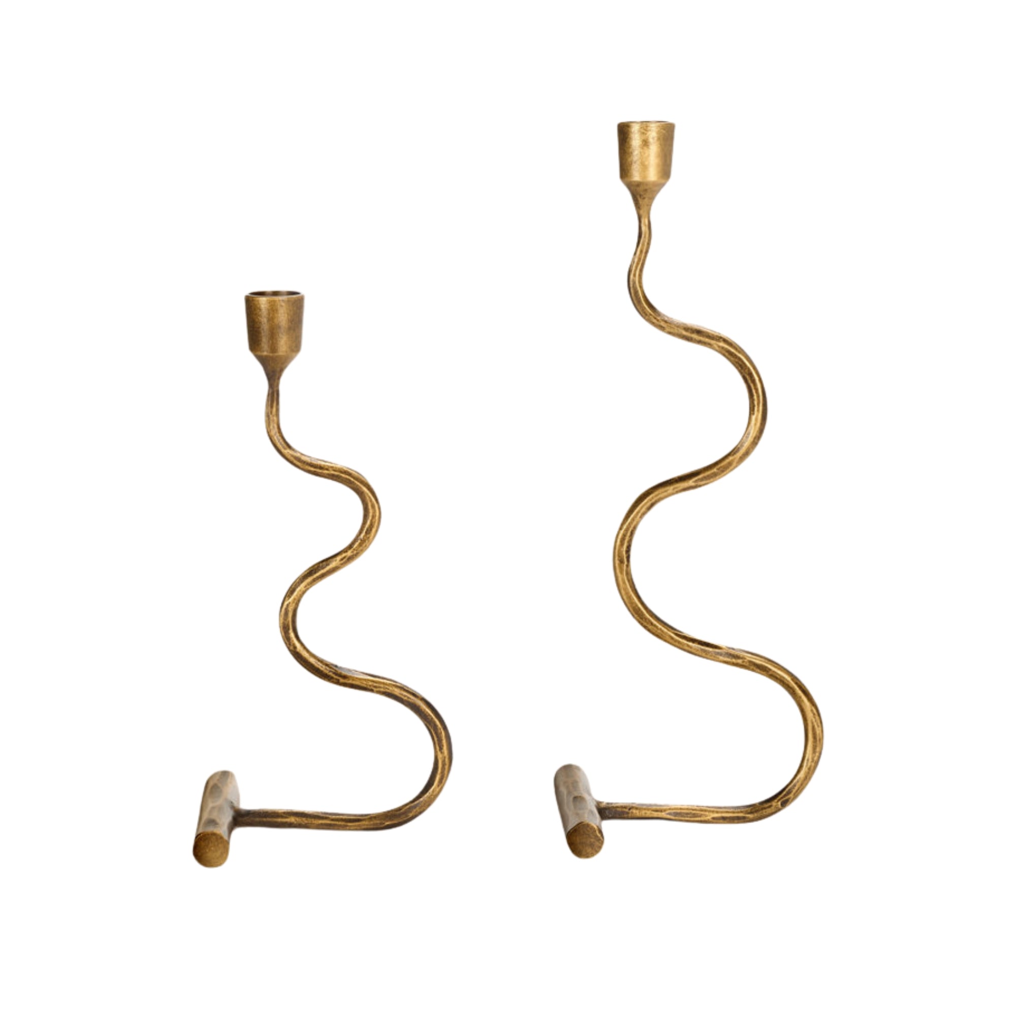 Gold Metal Rippled Distressed Candle Holder Set of 2