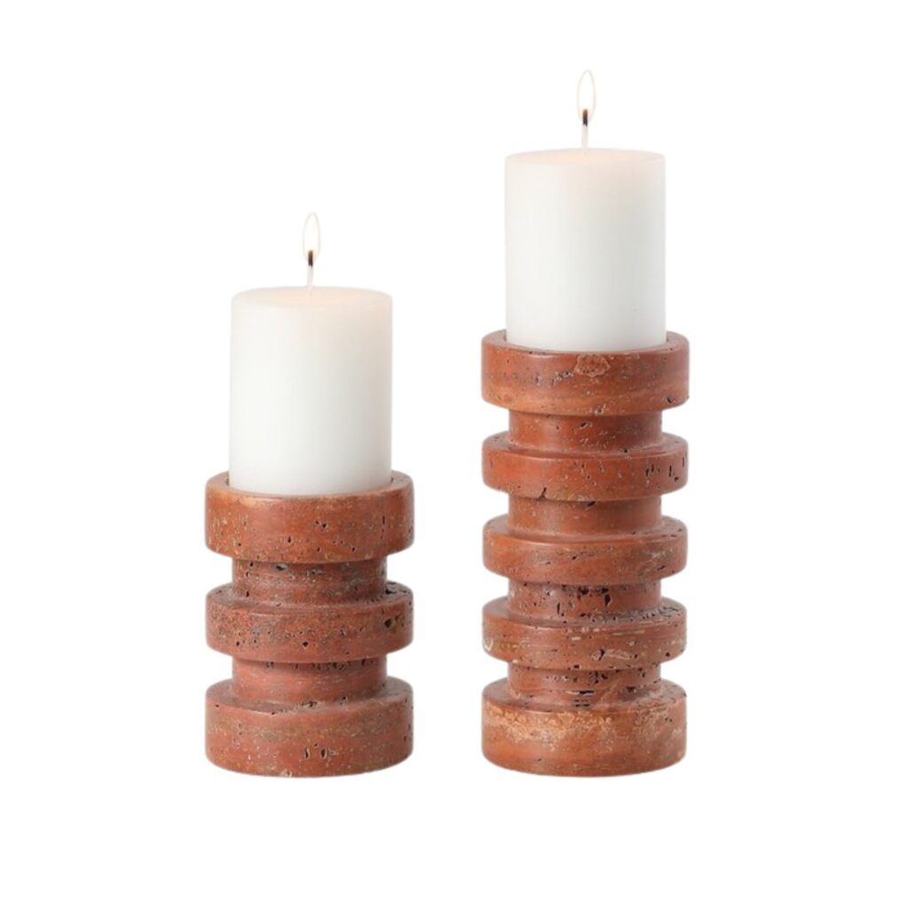 Orange Rust Marble Stacked Candle Holder Set of 2