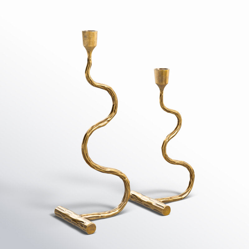 Gold Metal Rippled Distressed Candle Holder Set of 2
