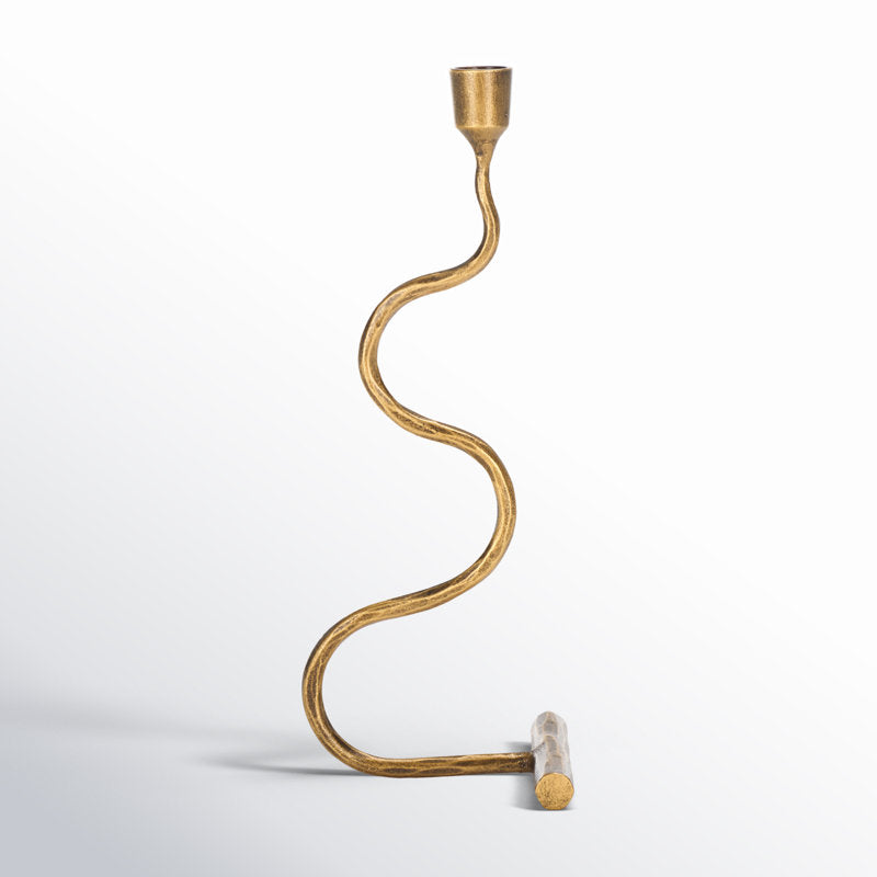 Gold Metal Rippled Distressed Candle Holder Set of 2