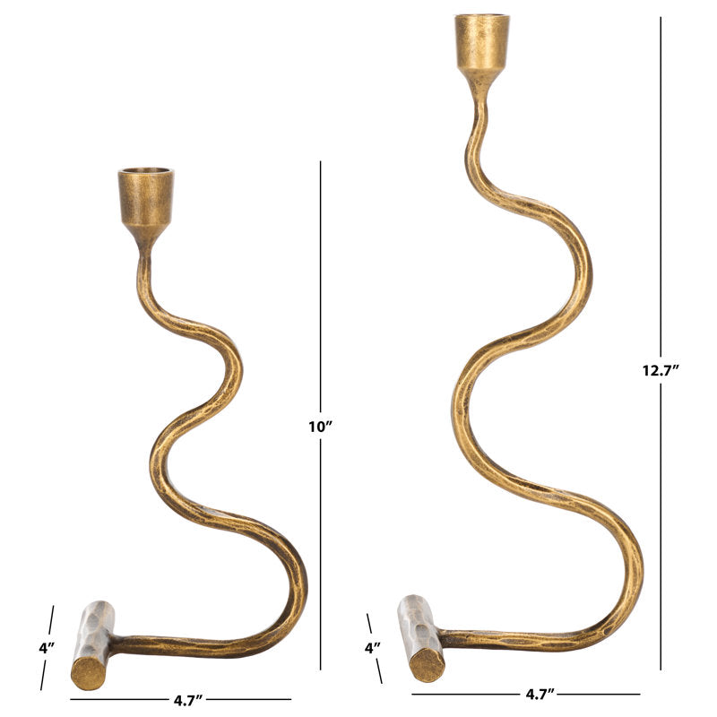 Gold Metal Rippled Distressed Candle Holder Set of 2