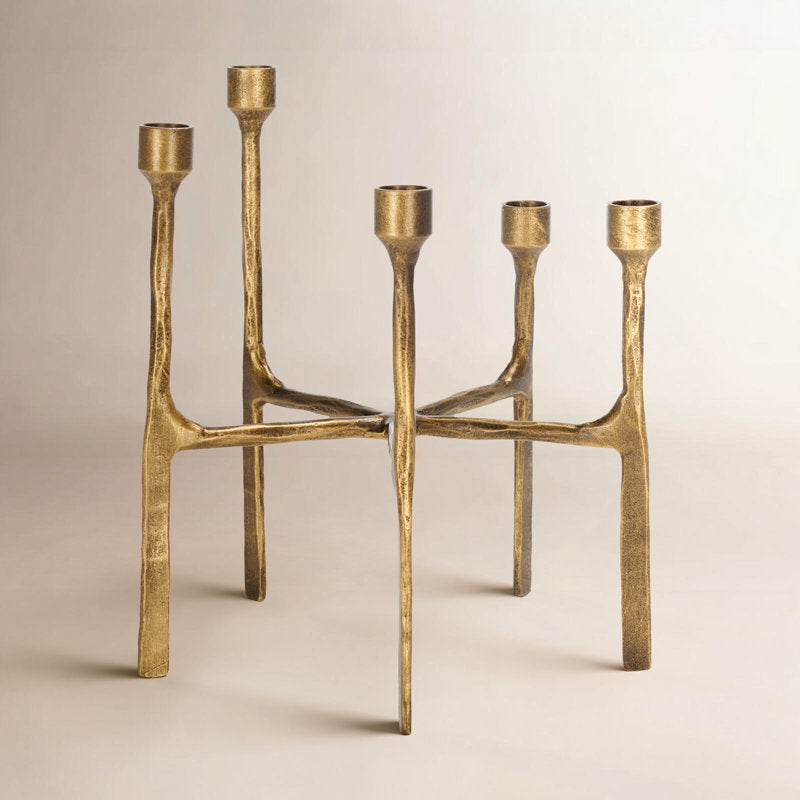 Distressed Brass Textured Candle Holder