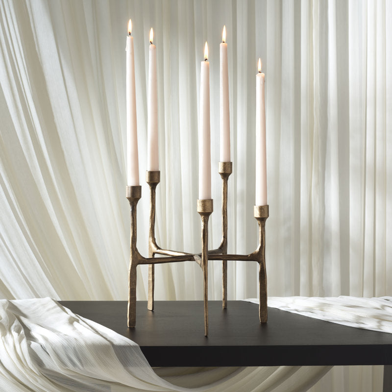 Distressed Brass Textured Candle Holder