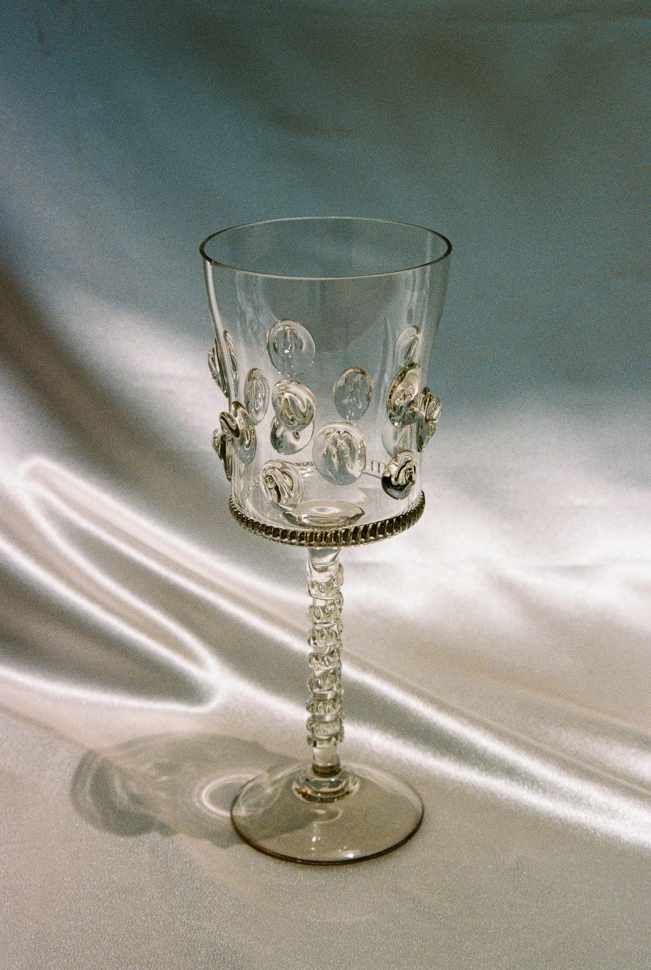 Dotted Mouth-Blown Wine Glasses, Pair - Image 2