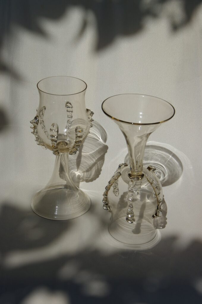 Ribbed Mouth-Blown Wine Goblets, Pair