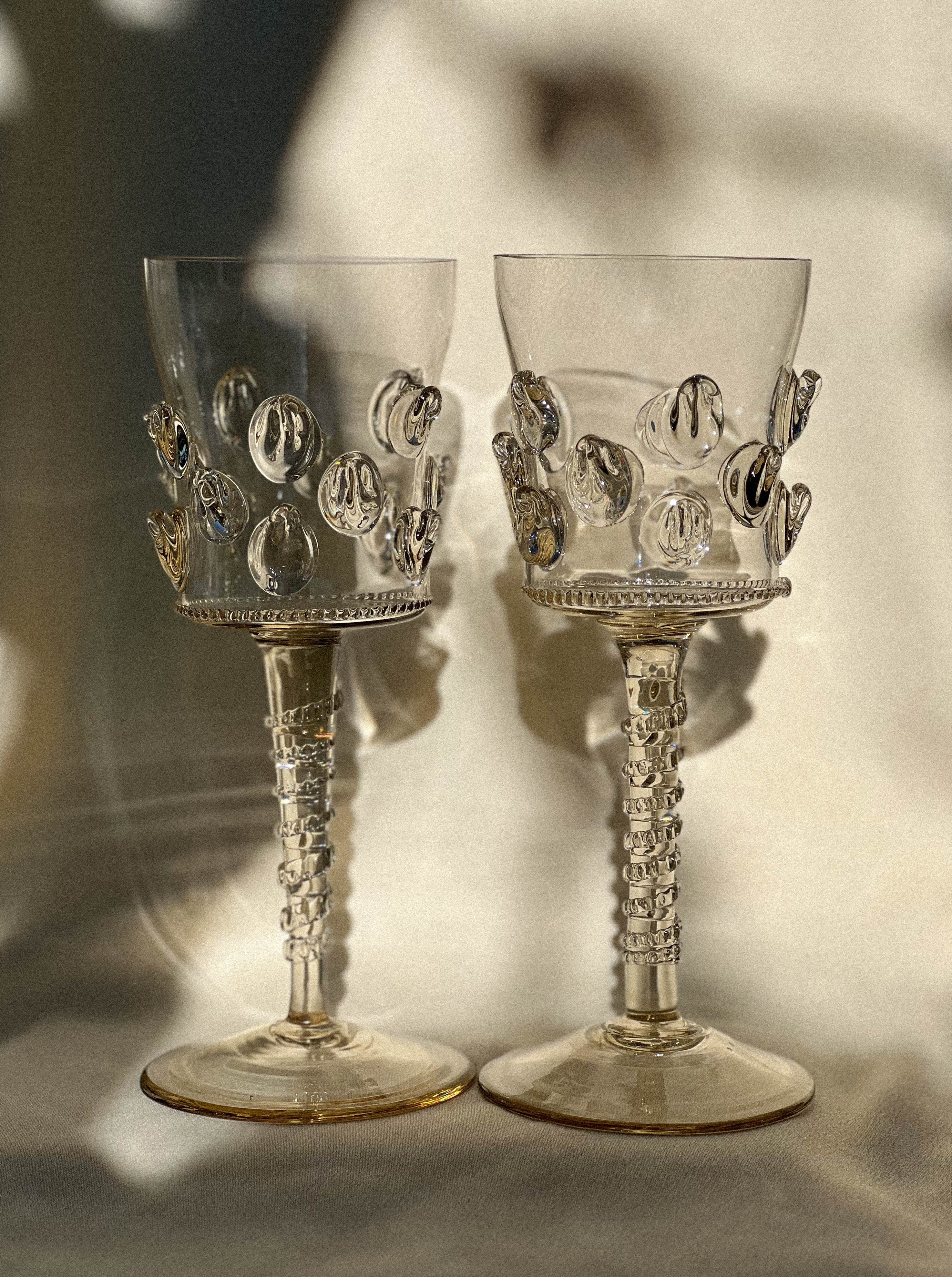 Dotted Mouth-Blown Wine Glasses, Pair