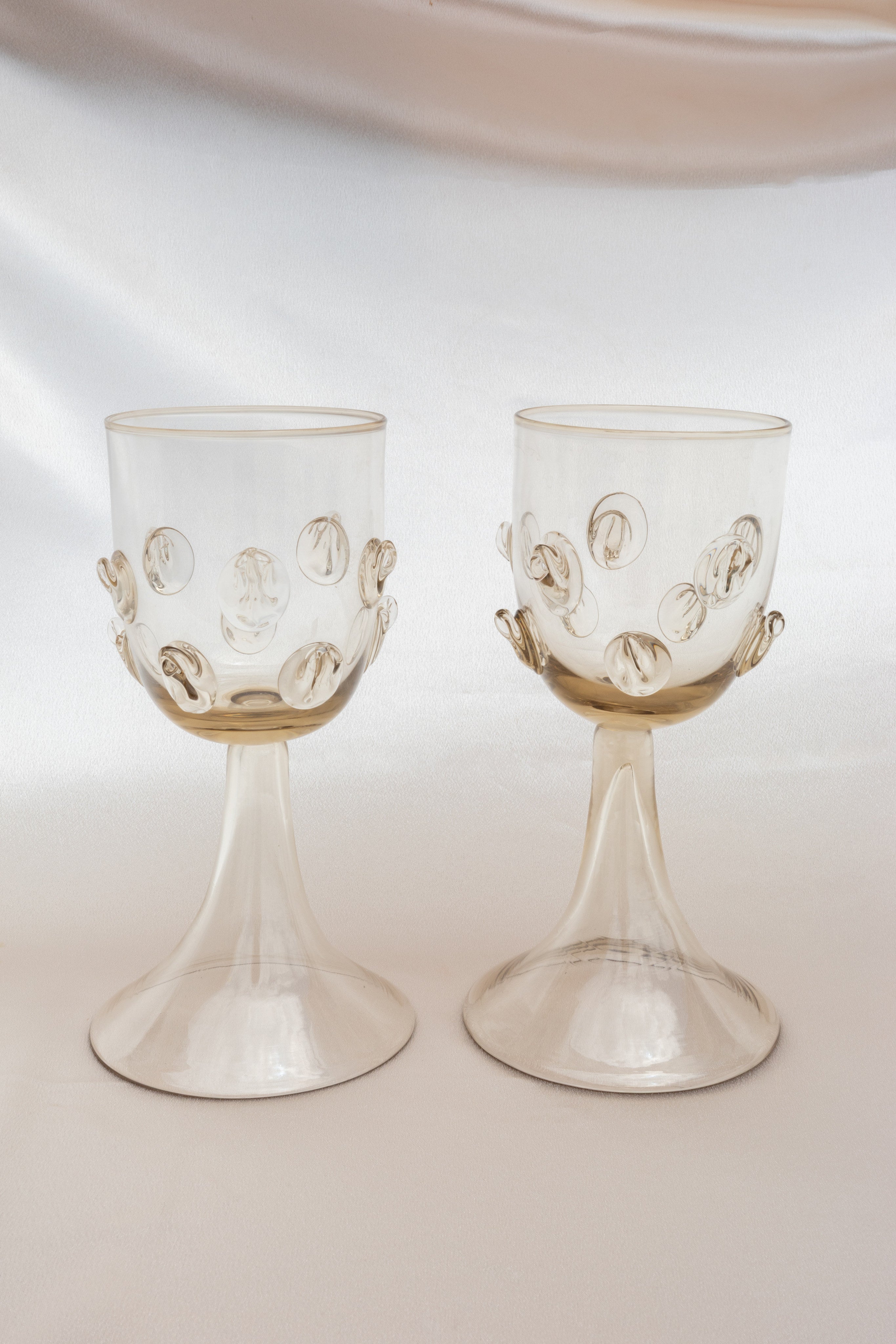 Dotted Mouth-Blown Wine Goblets, Pair