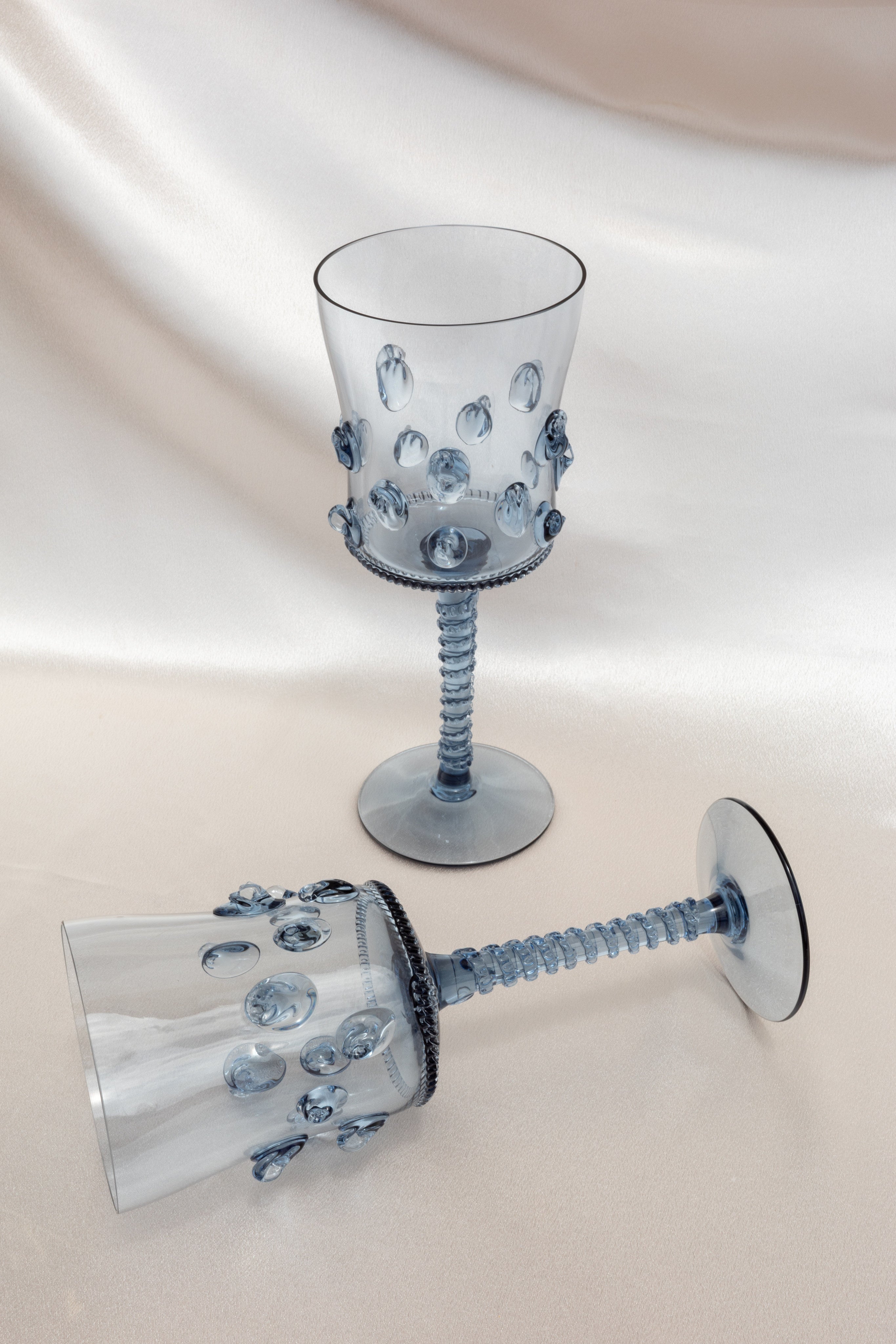 Dotted Mouth-Blown Wine Glasses, Pair - Image 4