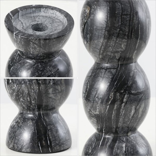 Deep Black Marble Architectural Candle Holder Set of 2
