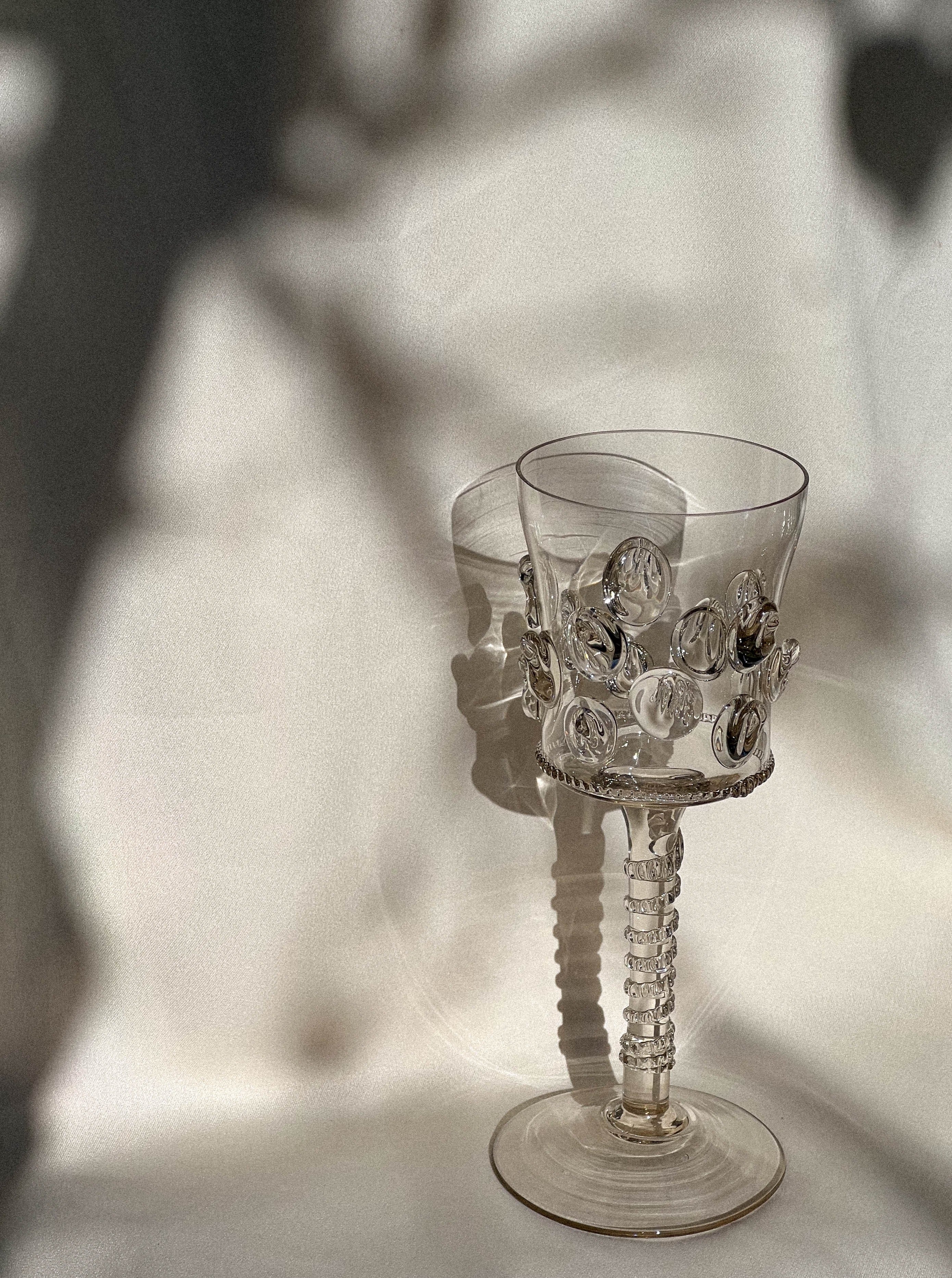 Dotted Mouth-Blown Wine Glasses, Pair - Image 3