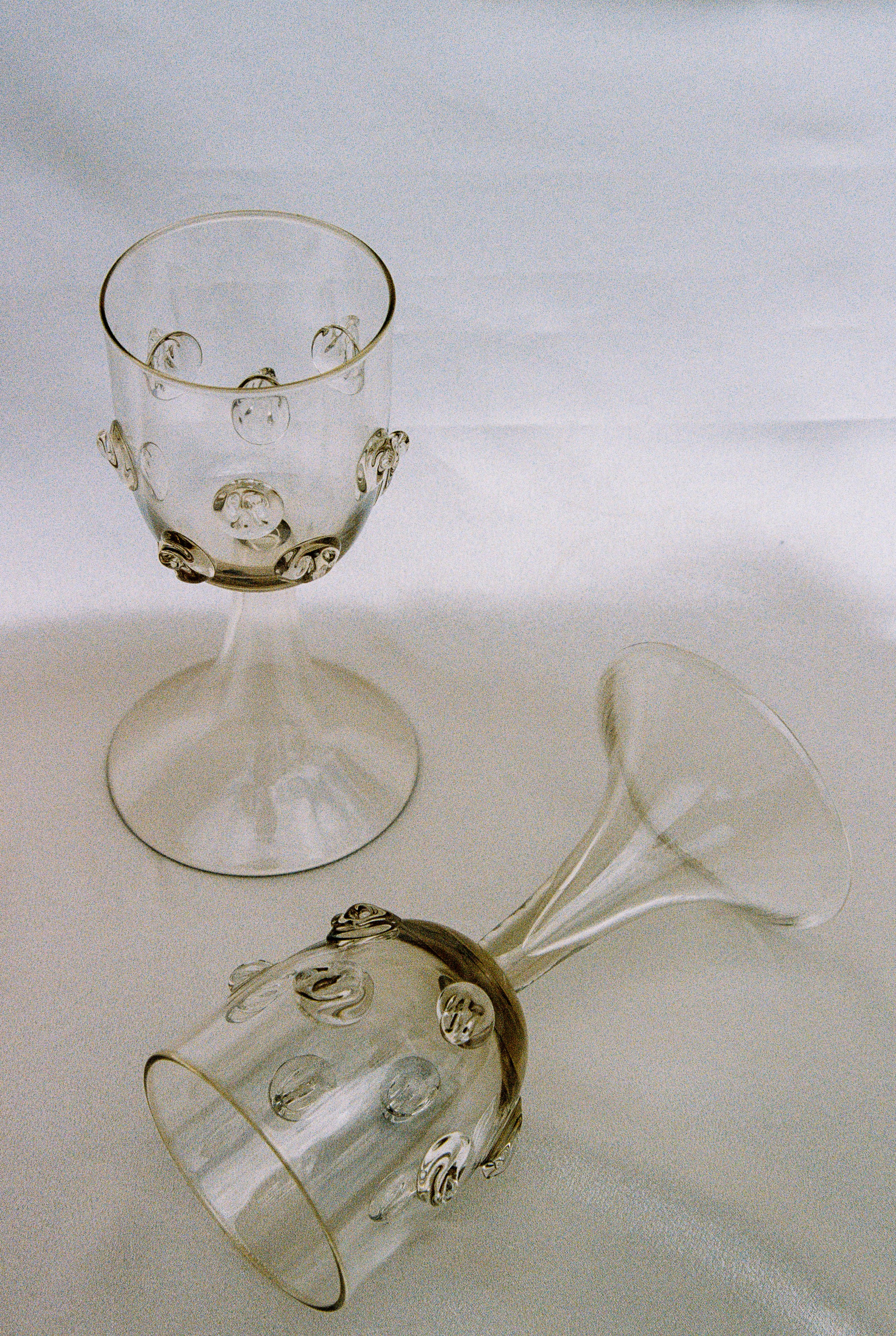 Dotted Mouth-Blown Wine Goblets, Pair - Image 2