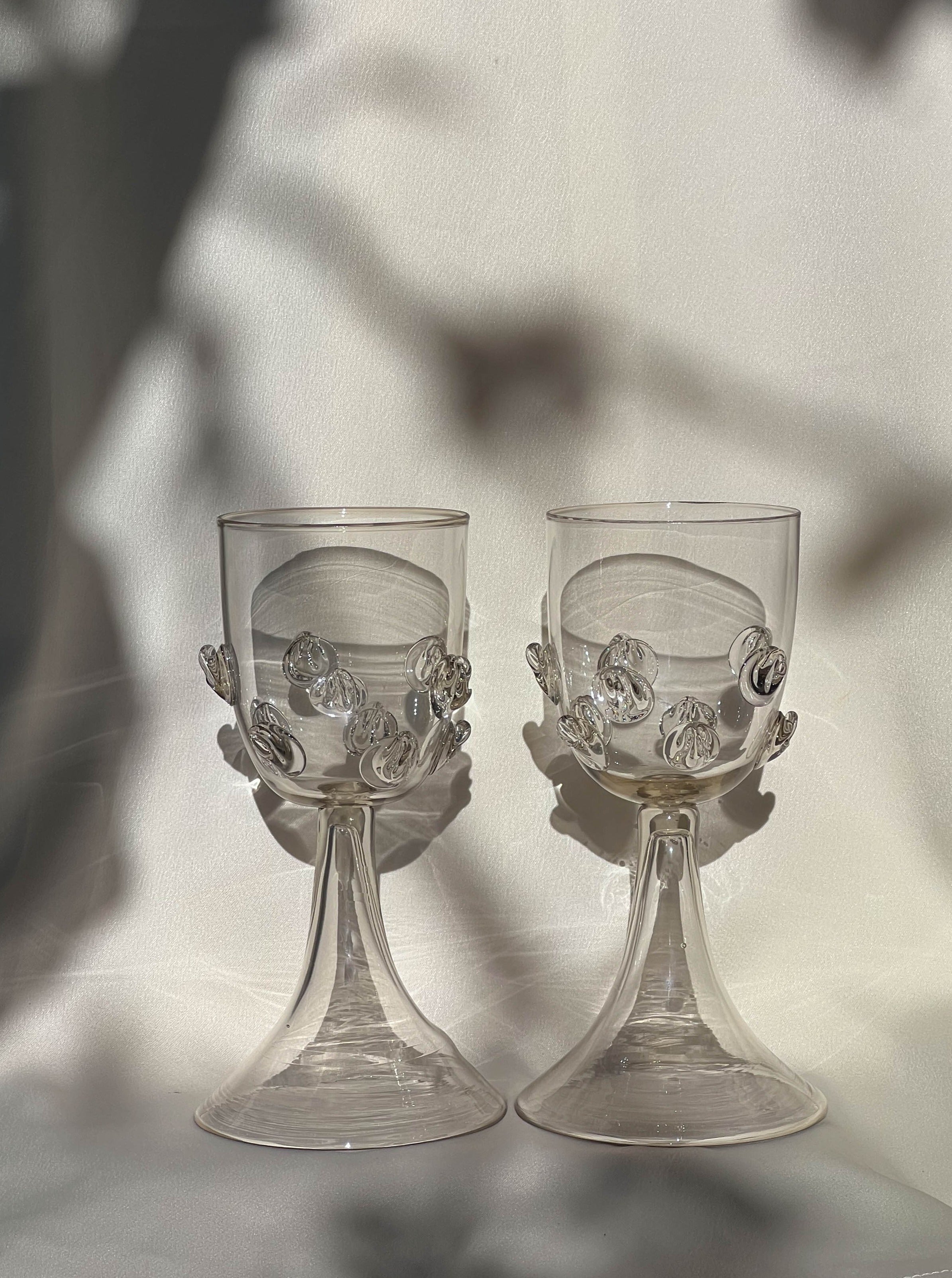 Dotted Mouth-Blown Wine Goblets, Pair - Image 3